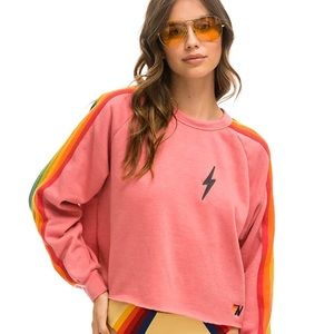 Aviator Nation 6-Stripe Bolt Sweatshirt and Sweatpant Set - Pink/Serape Rainbow